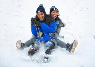 Photo of Students Sledding